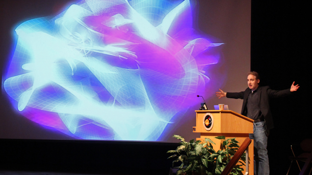 Physicist Brian Greene lecturing on string theory (Image: NASA/Goddard/Wade Sisler)